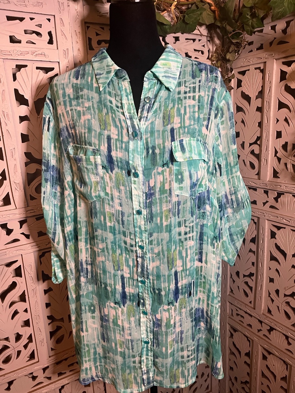 AVENUE AWESOME MINT GREEN & MULTICOLORS STYLE PRINT PLUS SIZE TOP